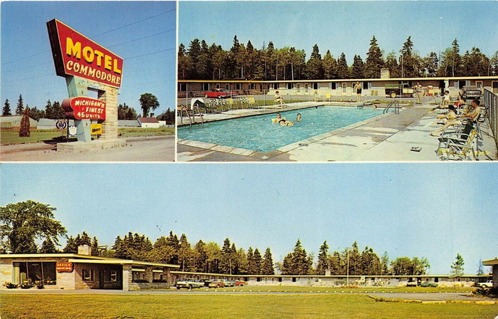 Sault Ste Marie Michigan 1964 Postcard Motel Commodore Room (newer photo)